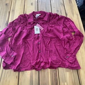 Nwt Andree By Unit Pink Fuschia Ruffled Lightweight Oversized Flowy Long Sleeve‎